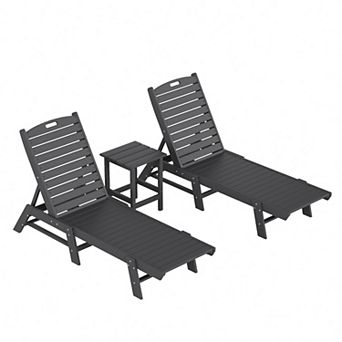 Westintrends 3 pc Poly Reclining Outdoor/patio Chaise Lounge With Side Table