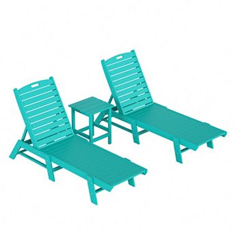 Westintrends 3 pc Poly Reclining Outdoor/patio Chaise Lounge With Side Table