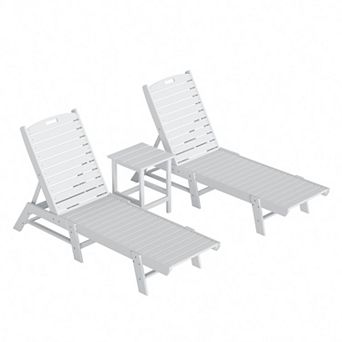 Westintrends 3 pc Poly Reclining Outdoor/patio Chaise Lounge With Side Table
