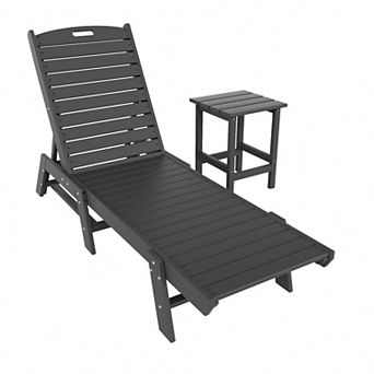 Westintrends 2 pc Poly Reclining Outdoor/patio Chaise Lounge With Side Table