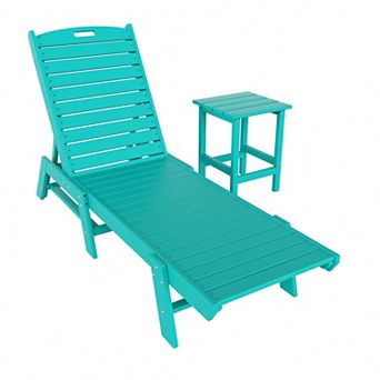 Westintrends 2 pc Poly Reclining Outdoor/patio Chaise Lounge With Side Table