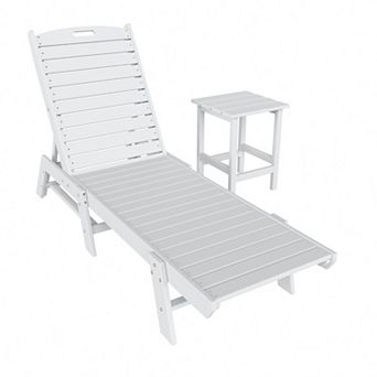 Westintrends 2 pc Poly Reclining Outdoor/patio Chaise Lounge With Side Table