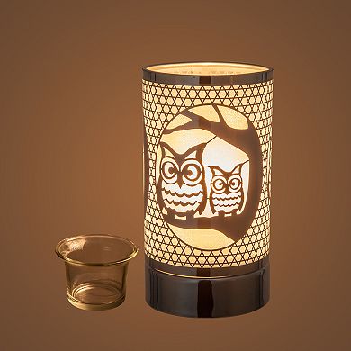 7" Touch Lamp/oil Burner/wax Warmer - Silver Loving Owls