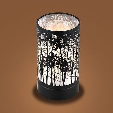 7" Touch Lamp/oil Burner/wax Warmer-black Morning Trees