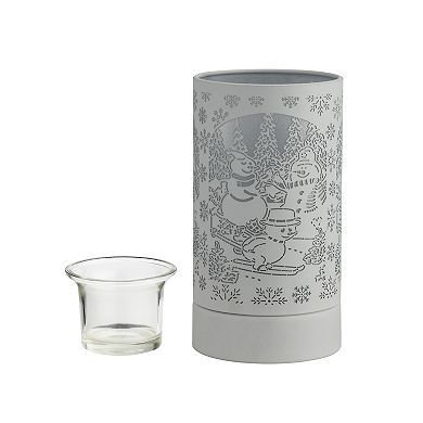 7" Touch Lamp/oil Burner/wax Warmer-white Snowman Family