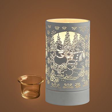 7" Touch Lamp/oil Burner/wax Warmer-white Snowman Family