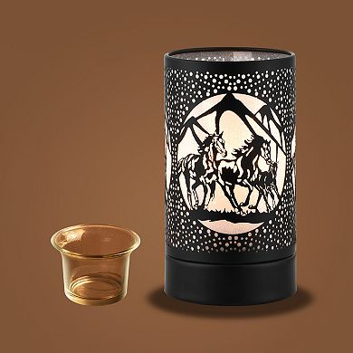 7" Touch Lamp/oil Burner/wax Warmer-black Horses