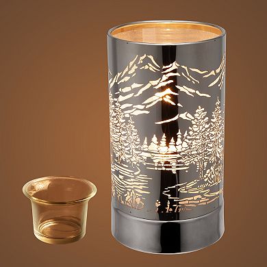 7" Touch Lamp/oil Burner/wax Warmer-silver Mountain Scene
