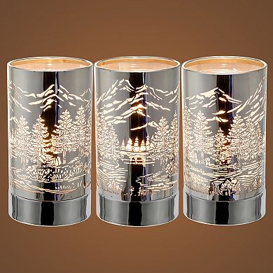 7" Touch Lamp/oil Burner/wax Warmer-silver Mountain Scene