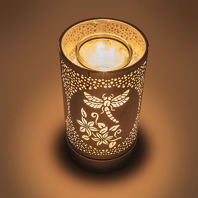 7" Touch Lamp/oil Burner/wax Warmer - Silver Dragonfly