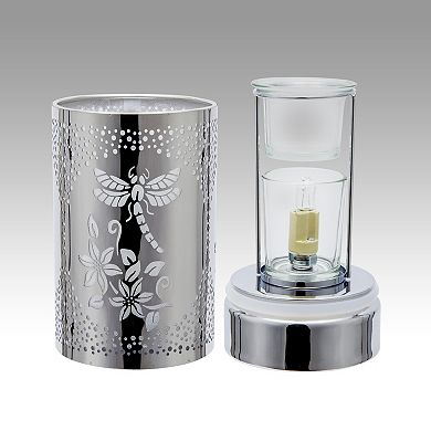 7" Touch Lamp/oil Burner/wax Warmer - Silver Dragonfly