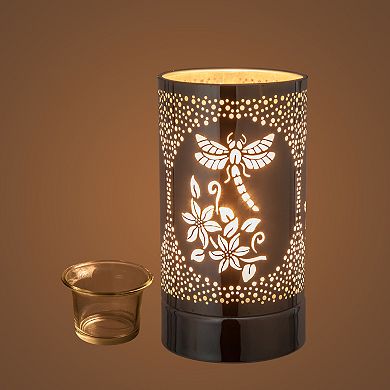 7" Touch Lamp/oil Burner/wax Warmer - Silver Dragonfly