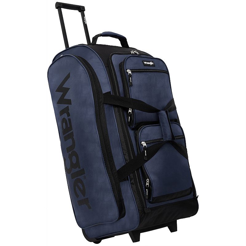 Wrangler Auburn Hills 30-Inch Multi-Pocket Softside Rolling Upright Duffel Bag, Blue