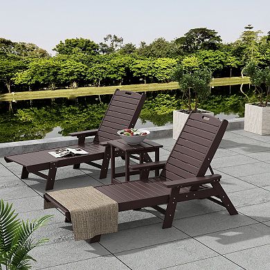 Westintrends Poly Reclining Chaise Lounges With Table Set