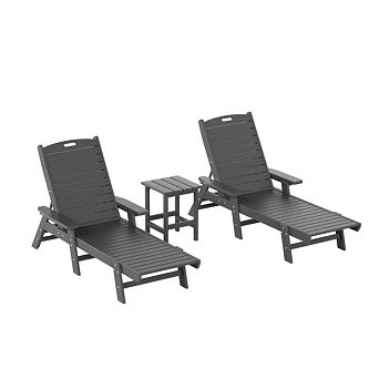 Westintrends Poly Reclining Chaise Lounges With Table Set