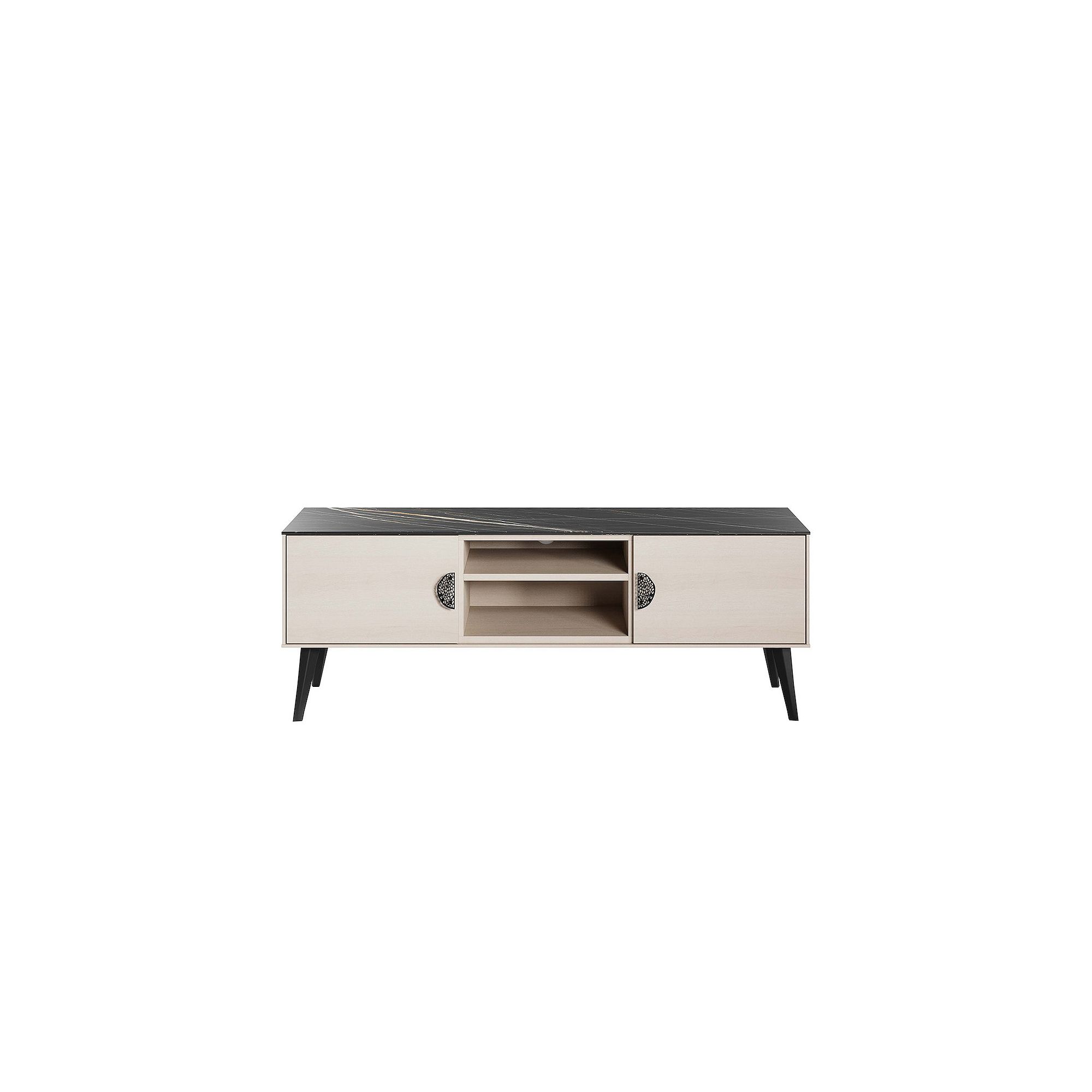 MANHATTAN COMFORT Haley Mid-Century Modern TV Stand, White And Black Marble