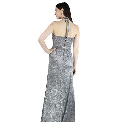 Women's Halter Neck Ruched Slit Party Maxi Dress