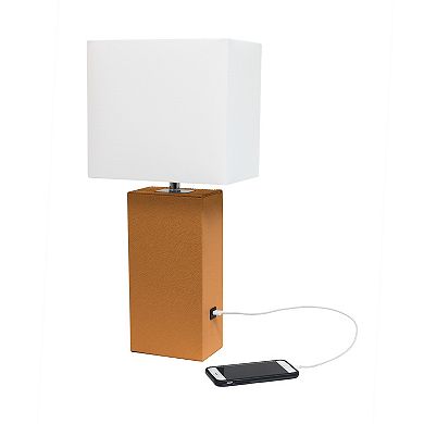 Elegant Designs 21" Modern Leather Wrapped Table Lamp