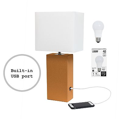 Elegant Designs 21" Modern Leather Wrapped Table Lamp
