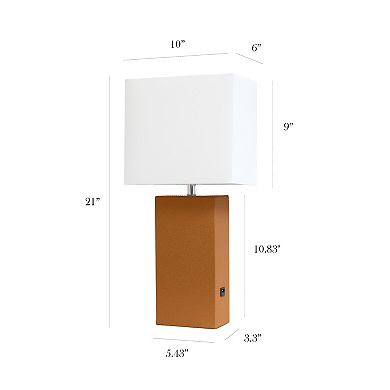 Elegant Designs 21" Modern Leather Wrapped Table Lamp