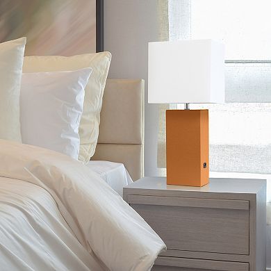 Elegant Designs 21" Modern Leather Wrapped Table Lamp