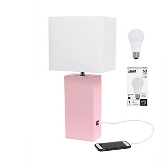 Elegant Designs 21" Modern Leather Wrapped Table Lamp