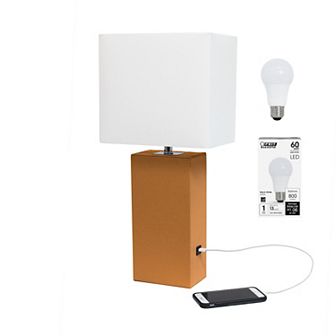 Elegant Designs 21" Modern Leather Wrapped Table Lamp
