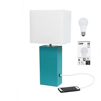 Elegant Designs 21" Modern Leather Wrapped Table Lamp