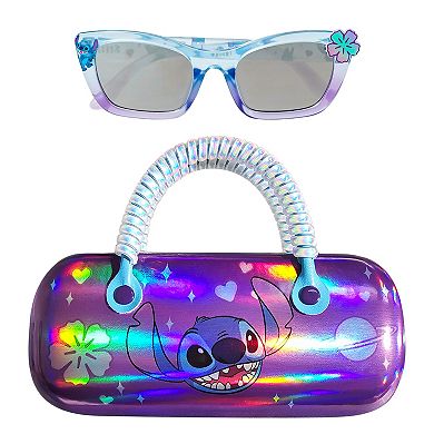 Girls Disney Stitch Light Blue Purple Cat Eye Sunglasses With Hard Case 2-Piece Set