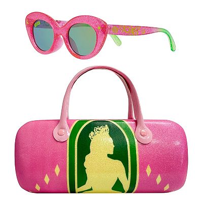 Girls' Wicked 2-Piece Green Pink Glitter Cat Eye Sunglasses
