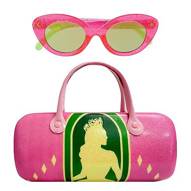 Girls' Wicked 2-Piece Green & Pink Glitter Cat Eye Sunglasses & Hard Carrying Case Set