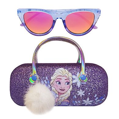 Girls Disney Frozen Blue Purple Cat Eye Sunglasses With Hard Case 2-Piece Set