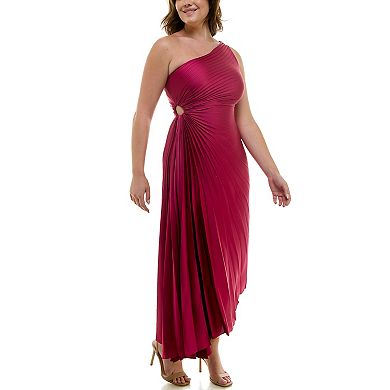 Nicole Miller Women's Floral Print Satin Asymmetrical Ruffle Front Wrap Midi Dress