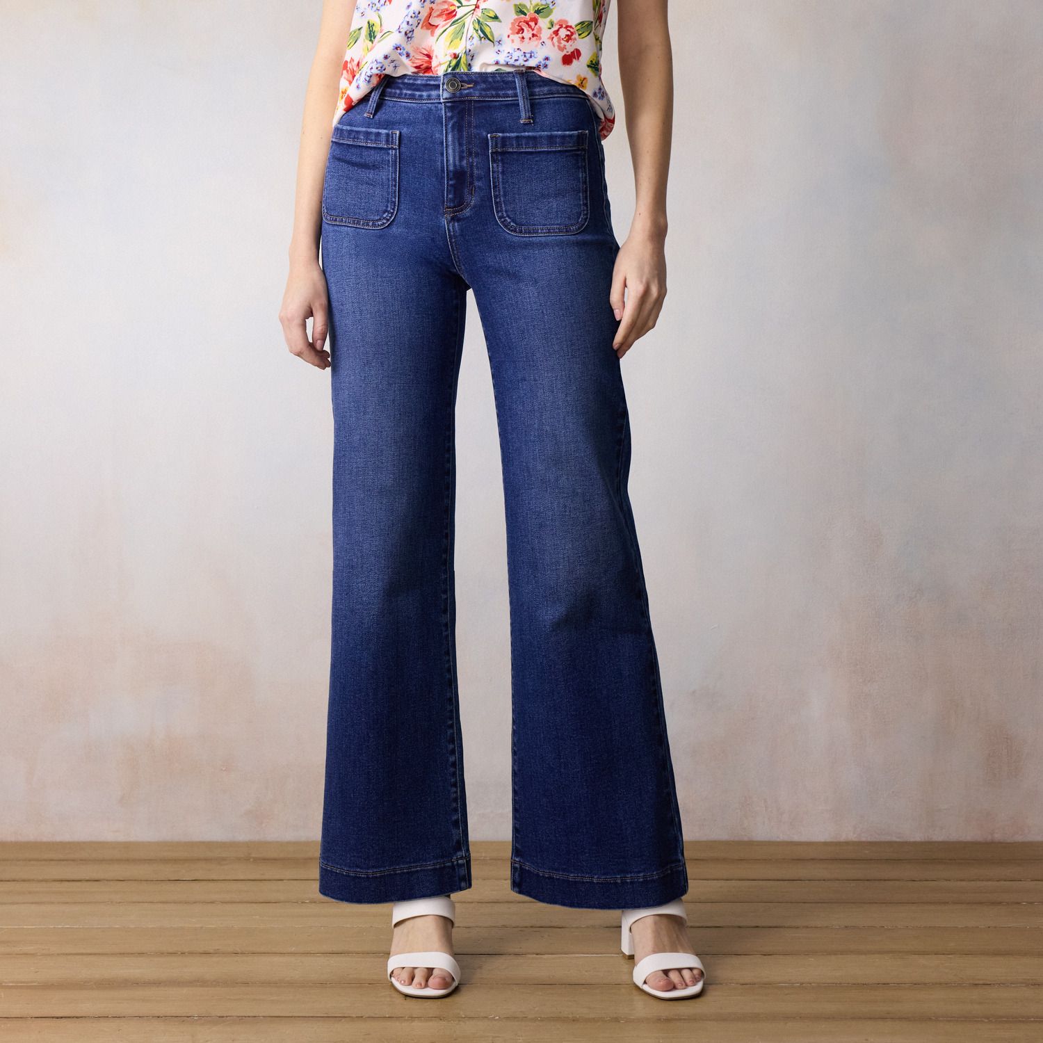 Женские джинсы LC Lauren Conrad Super High Rise Wide Leg, цвет: Синий варёный