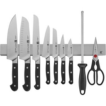 Zwilling Pro 10 pc Knife Set With 17.5-inch Stainless Magnetic Knife Bar