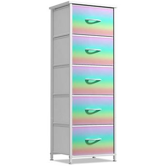 Sorbus Narrow 5 Drawers Nightstand with Steel Frame, Wood Top, Easy Pull Fabric Bins