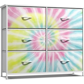 Sorbus 6 Drawers Dresser- Storage Unit with Steel Frame, Wood Top, Fabric Bins