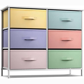Sorbus 6 Drawers Dresser- Storage Unit with Steel Frame, Wood Top, Fabric Bins
