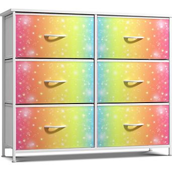 Sorbus 6 Drawers Dresser- Storage Unit with Steel Frame, Wood Top, Fabric Bins