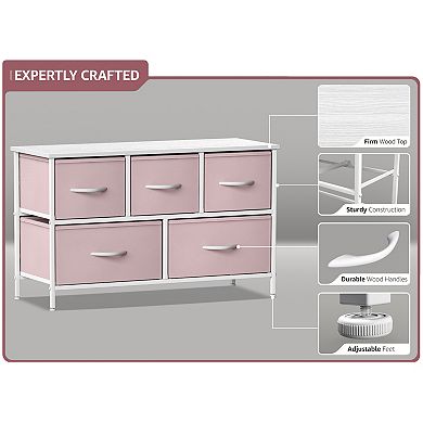 Sorbus 5 Drawers Horizontal Dresser- With Steel Frame, Wood Top - For Bedroom, Closet, Office & More