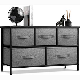 Sorbus 5 Drawers Horizontal Dresser- With Steel Frame, Wood Top - For Bedroom, Closet, Office & More