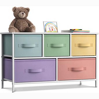 Sorbus 5 Drawers Horizontal Dresser- With Steel Frame, Wood Top - For Bedroom, Closet, Office & More