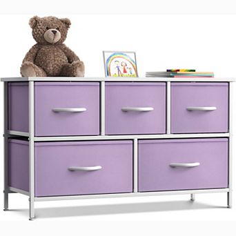 Sorbus 5 Drawers Horizontal Dresser- With Steel Frame, Wood Top - For Bedroom, Closet, Office & More