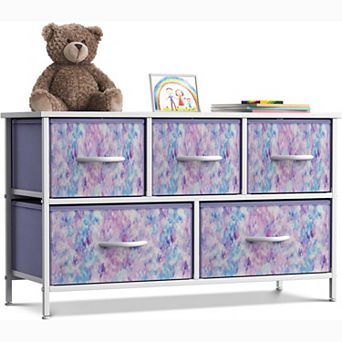 Sorbus 5 Drawers Horizontal Dresser- With Steel Frame, Wood Top - For Bedroom, Closet, Office & More
