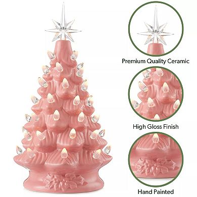 12" Pre-Lit Hand-Painted Ceramic Christmas Tree