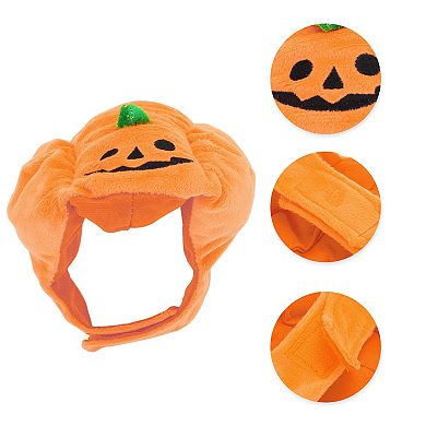Funny Pumpkin Style Pet Headwear for Halloween Orange 1 Pcs