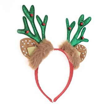 Antlers Shape Headband for Christmas 4.72" Diameter Green Brown 1 pc