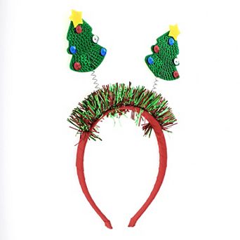 Elegant Tree Shape Headband for Christmas 4.72" Diameter Green Red 1 pc