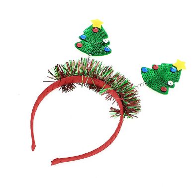 Elegant Tree Shape Headband for Christmas 4.72" Diameter Green Red 1 Pcs