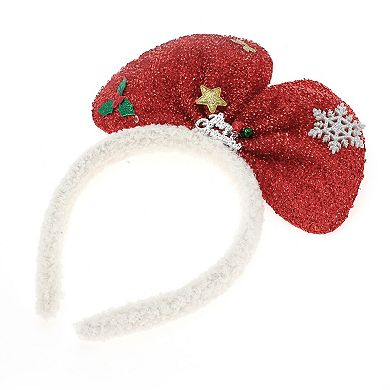 Bow Shape Headband for Christmas 4.72" Diameter Red White 1 Pcs